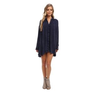 Free People Navy Blue Oversized Button Up Tunic XS